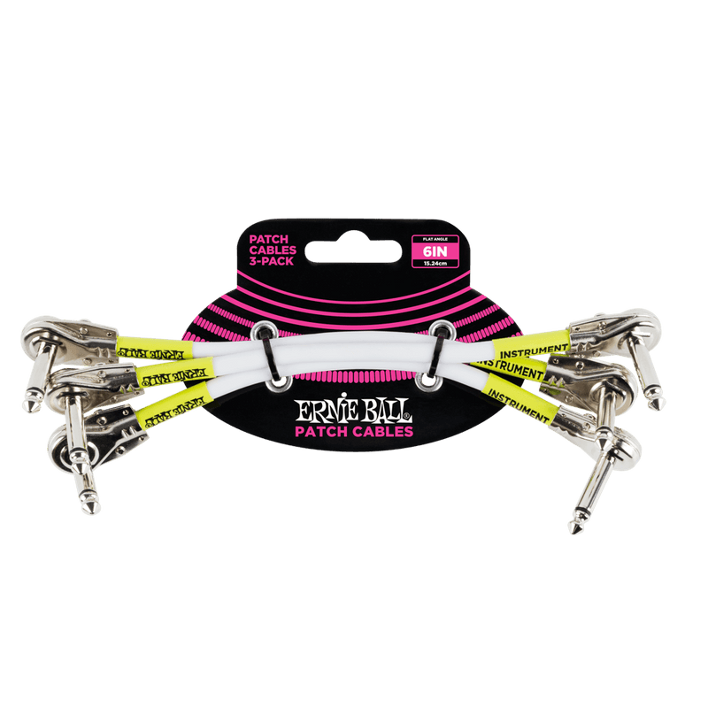 Ernie Ball 6052EB 6'' Flat Angle/Flat Angle Patch Cable - 3-Pack, White