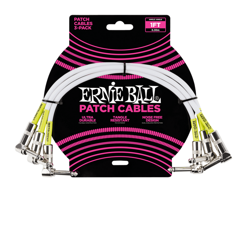 Ernie Ball 6055EB 1' Angle/Angle Patch Cable, 3 Pack White