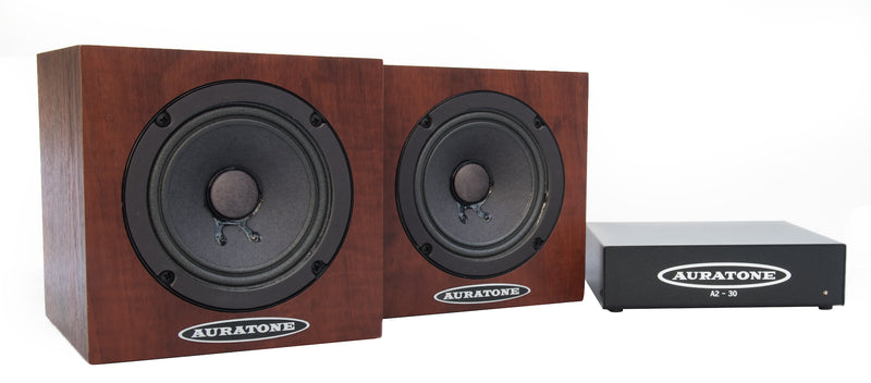 Auratone 5C Super Sound Cubes avec ensemble d'amplis A2-30 2 haut-parleurs + 1 ampli (grain de bois)