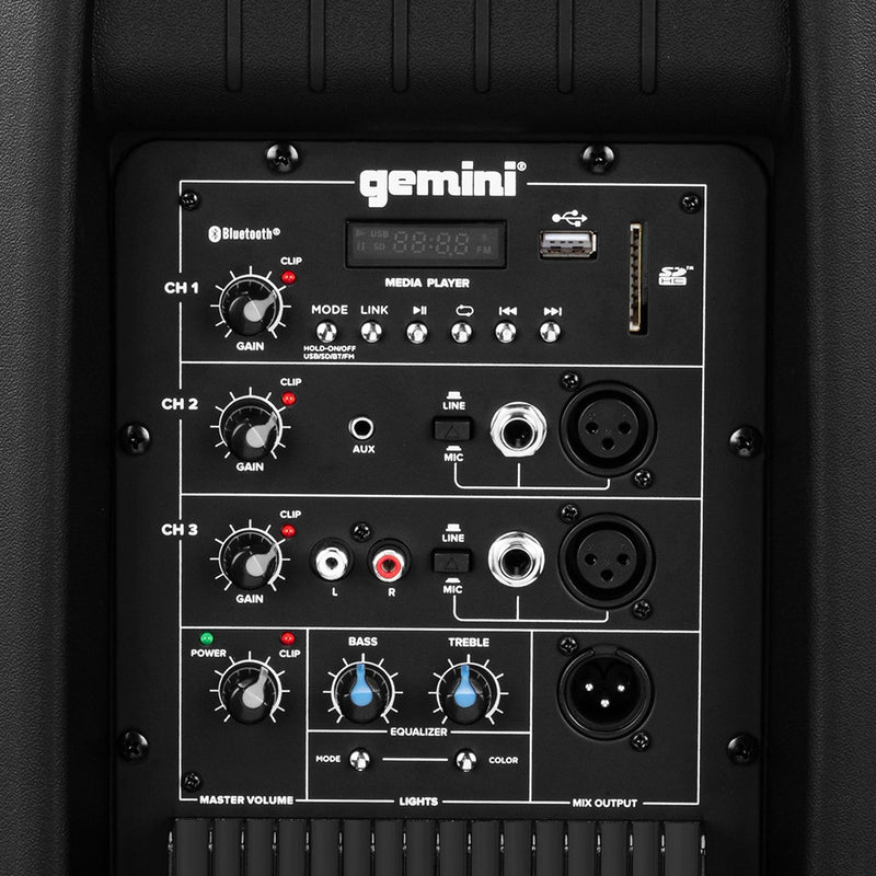 Gemini AS-2115BT-LT-PK Haut-parleur Bluetooth actif multi-LED 2000 watts avec support - 15"