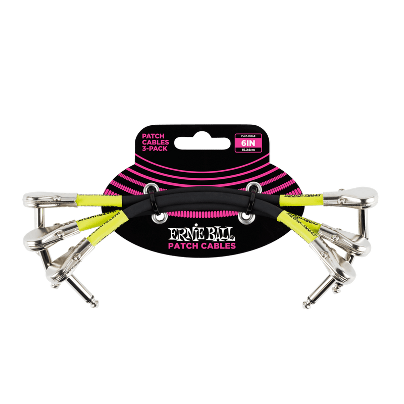Ernie Ball 6059EB 6'' Pancake Patch Cables - 3 Pack, Neon Green