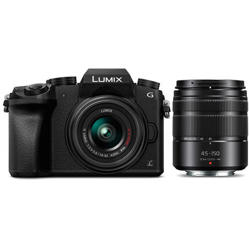 Appareil photo numérique Micro Four Thirds sans miroir Panasonic Lumix DMC-G7 avec objectifs 14-42 mm et 45-150 mm - Noir