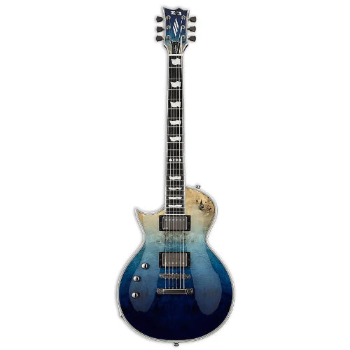 ESP E-II ECLIPSE avec guitare électrique pour gaucher avec table en érable Buckeye Burl et micros EMG - Blue Natural Fade