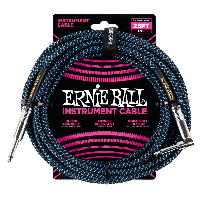 Ernie Ball 6060EB 25' Straight/Angle Braided Cable - Black/Blue