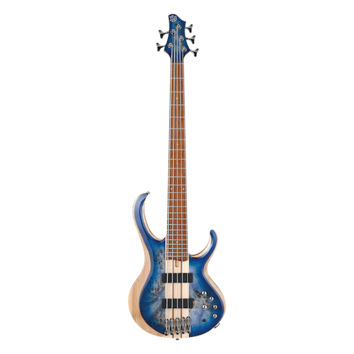 Ibanez BTB845-CBL BTB 5 String Poplar Burl Bass-Cerulean Blue Burst Low Gloss - Red One Music