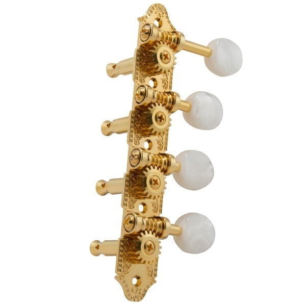 Grover GR409FG F-Style Mandolin Tuning Machines 4 x 4 Tuners Set - Gold with Pearloid Buttons