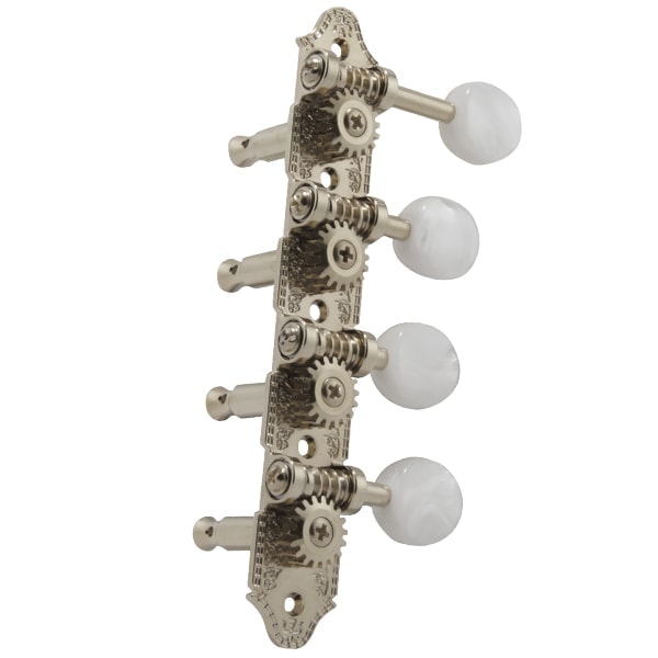 Grover GR409FN F-Style Mandolin Tuning Machines 4 x 4 Tuners Set - Nickel with Pearloid Buttons