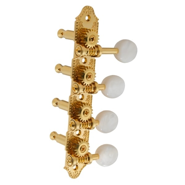 Grover GR409FVG F-Style Mandolin Tuning Machines 4 x 4 Tuners Set - Vintage Gold with Pearloid Buttons