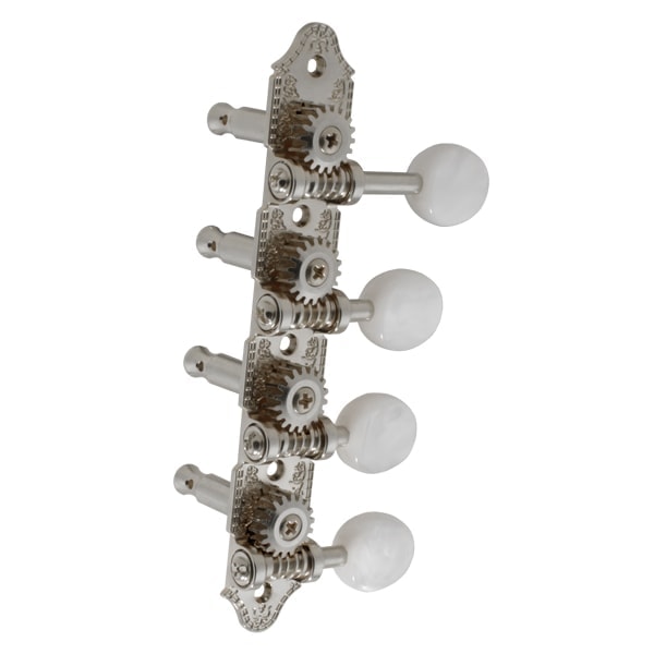 Grover GR409FVN F-Style Mandolin Tuning Machines 4 x 4 Tuners Set - Vintage Nickel with Pearloid Buttons