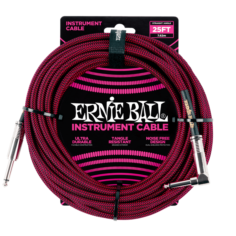 Ernie Ball 6062EB Straight/Angle Braided Cable (Red/Black) - 25'