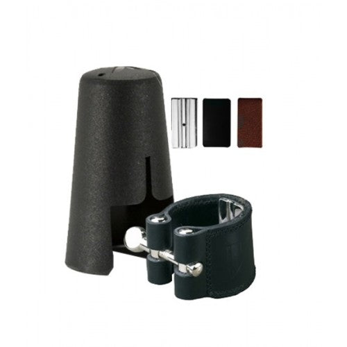 Vandoren LC28P Leather Ligature and Plastic Cap for Tenor Saxophone with 3 Interchangeable Pressure Plates - Red One Music