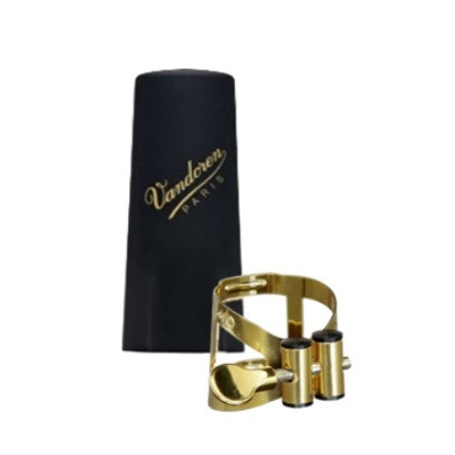 Vandoren LC590AP M/O Ligature and Plastic Cap for Baritone Saxophone; Aged Gold Finish - Red One Music