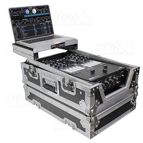 Pro-X Prox XS-RANE72LT 11" ATA-300 Style Gig Ready Flight/Road Case with Laptop Shelf for Rane Seventy-Two DJ Mixer, Silver on Black - Red One Music