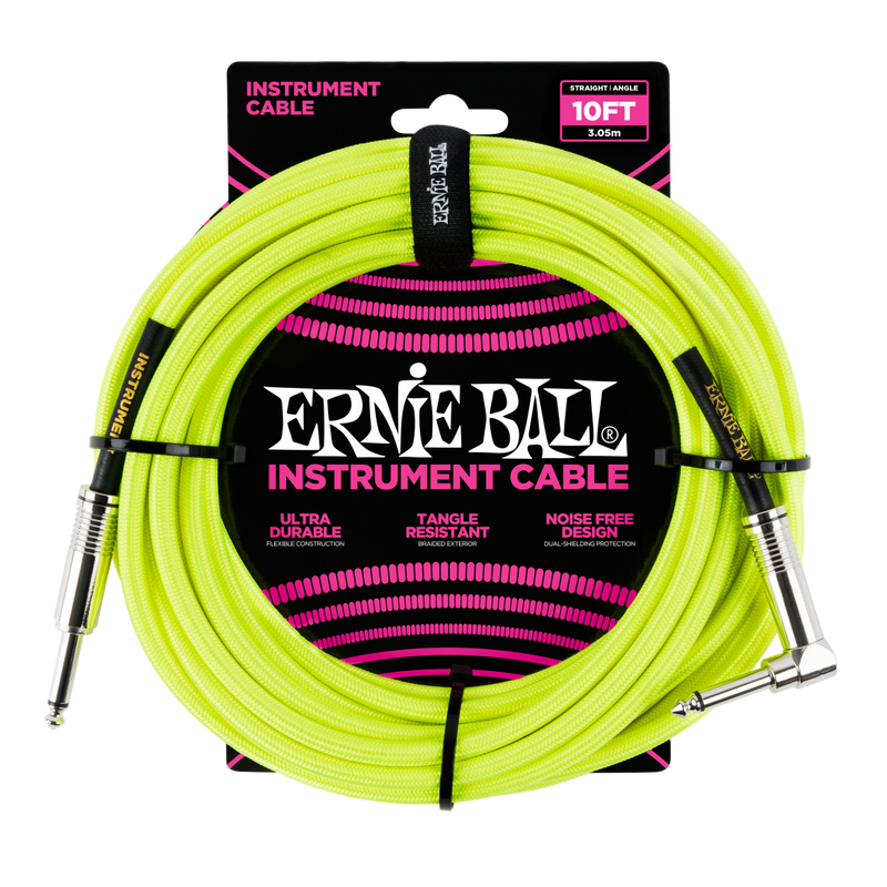 Ernie Ball 6080EB 10' Straight/Angle Braided Cable - Neon Yellow