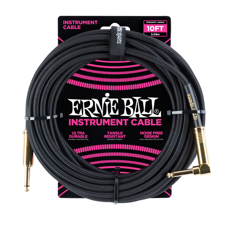 Ernie Ball 6081EB Straight/Angle Braided Cable (Black) - 10'
