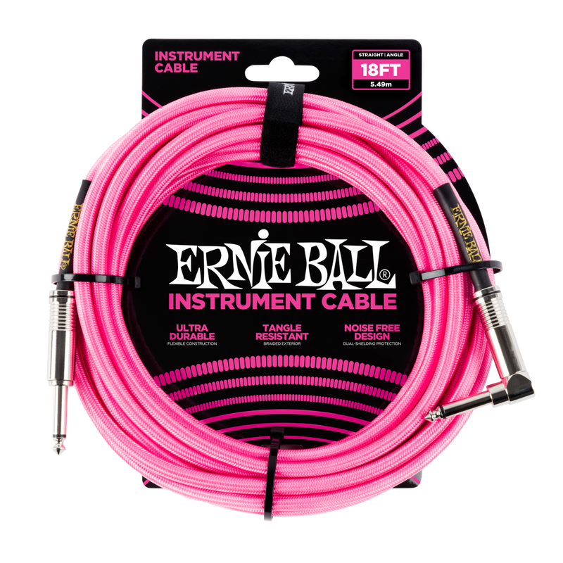 Ernie Ball 6083EB 18' Straight/Angle Braided Cable - Neon Pink
