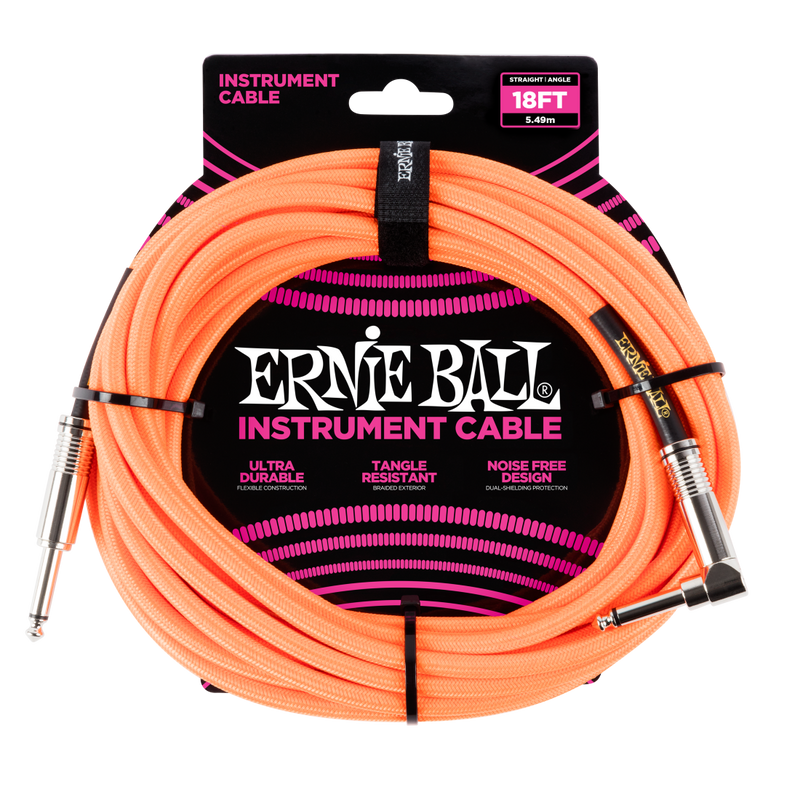 Câble tressé droit/angle Ernie Ball 6084EB (orange fluo) - 18'