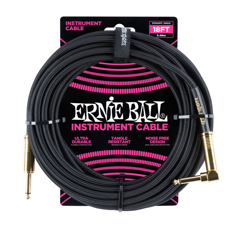 Ernie Ball 6086EB Straight/Angle Braided Cable (Black) - 18'