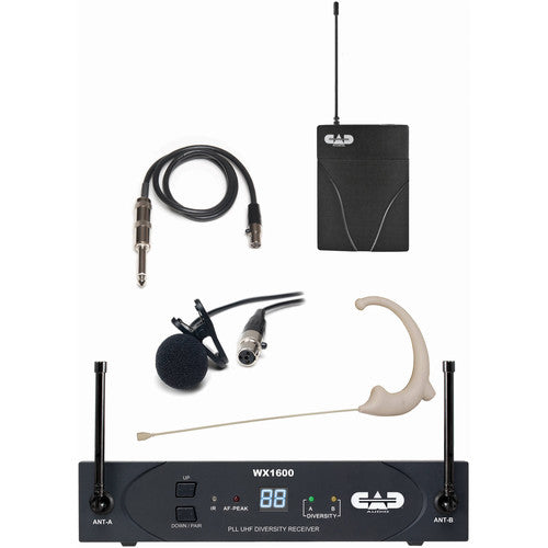 Système de poche sans fil CAD WX1610G avec micro-cravate, micro auriculaire et câble de guitare (G : 542 à 564 MHz)