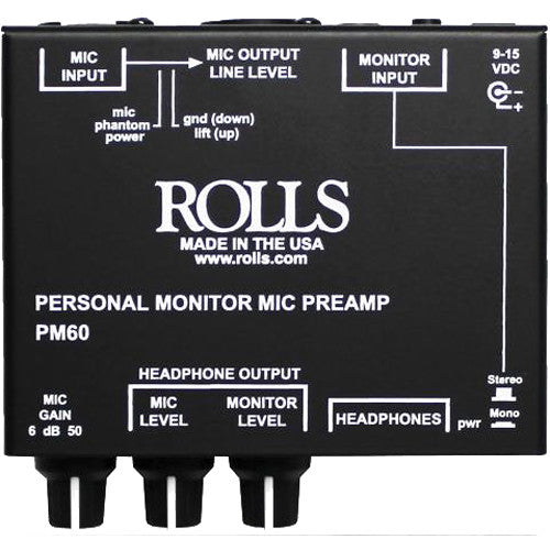 Rolls PM60 Personal Headphone Monitor w/ Mic Preamp