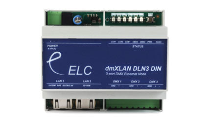 ELC DLN3DINFI DMX Node 3x DMX 2x Ethernet Port DIN-Rail