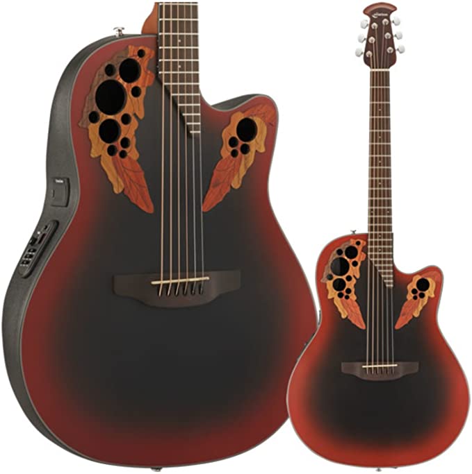 Ovation CE44-RRB Celebrity Elite Series - Mid Depth Lyrachord Body Acoustic-Electric Guitar - Reverse Red Burst