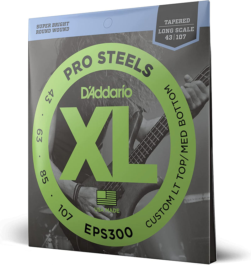 D'Addario EPS300 Prosteels Bass Guitar Strings Custom Light 43-107 Long Scale