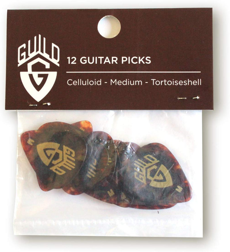 Guild Traditional Celluloid Guitar Picks - Tortoiseshell, Medium, 12 Pack - Red One Music