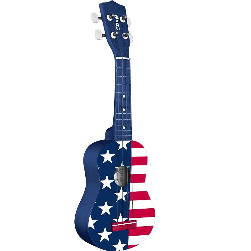 Stagg Us Usa-Flag Graphic Series Traditional Soprano Ukulele In Black Nylon Gigbag - Red One Music