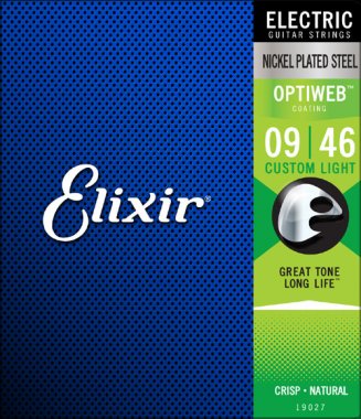 Elixir 19027 Optiweb Cordes de guitare électrique en acier nickelé avec revêtement – .009-.046