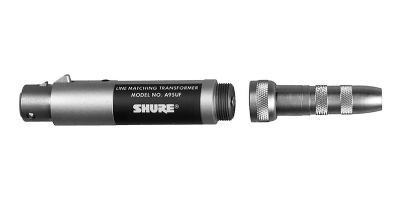 Shure A95UF - Line Matching Transformer for 75 to 300 Ohm Mics - In-Line XLR Female to 1/4" (Jack and Plug) Barrel