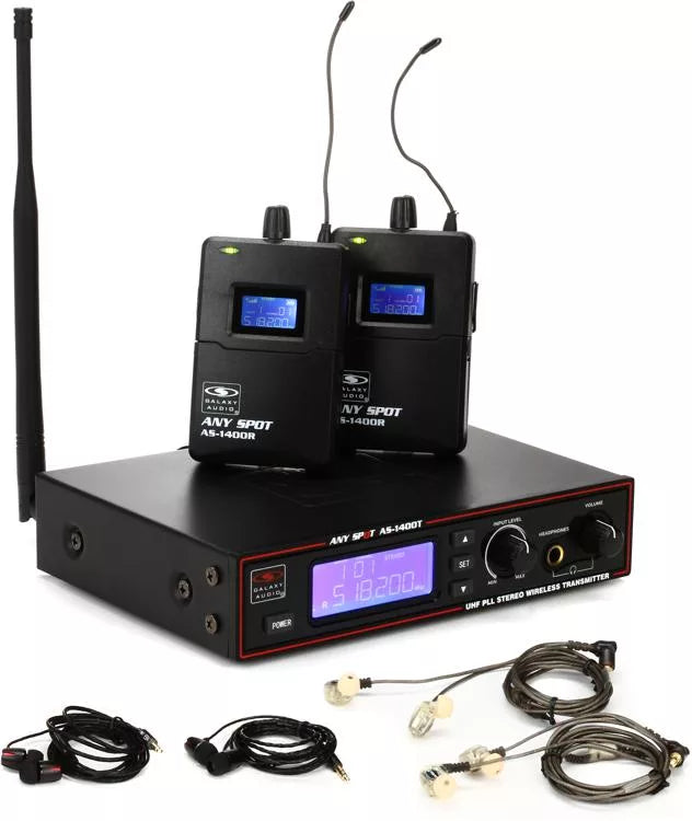 Galaxy Audio AS-1410-2 Système de twin pack de moniteur in-auriculaire sans fil avec EB10 Earts