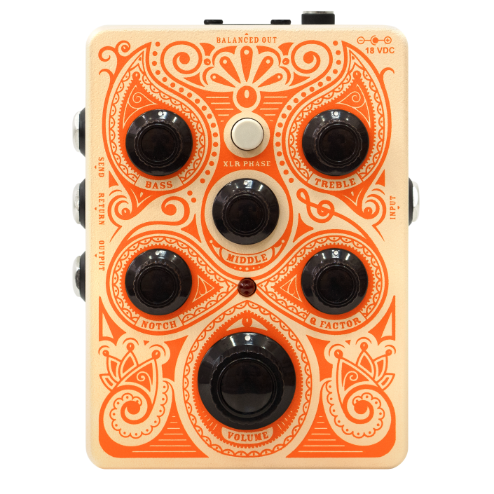 Pédale de préampli pour guitare acoustique ACOUSTICPEDAL orange avec sorties XLR et 1/4" et boucle d'effet tamponnée