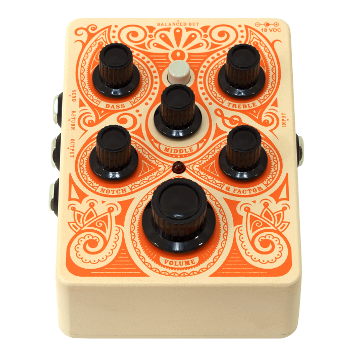 Pédale de préampli pour guitare acoustique ACOUSTICPEDAL orange avec sorties XLR et 1/4" et boucle d'effet tamponnée