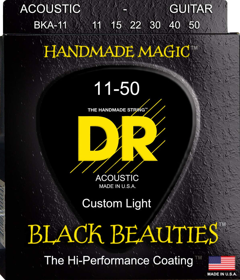 DR Handmade Strings BKA-11 Black Beauties Coated Acoustic Guitar Strings - Custom Light (11-50)