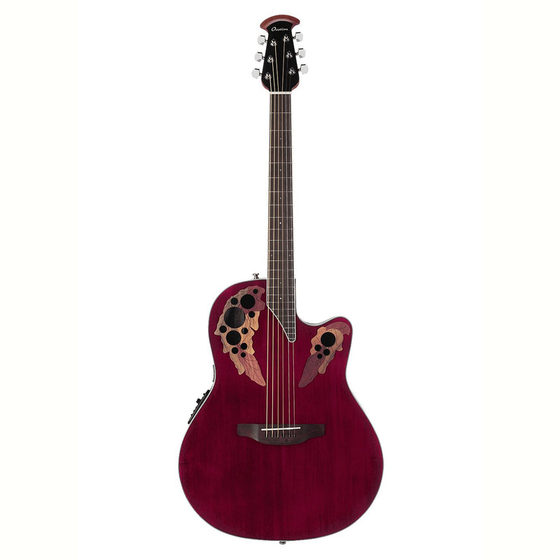 Ovation CE44-RR Celebrity Elite Series - Mid Depth Lyrachord Body Acoustic-Electric - Guitar Ruby Red