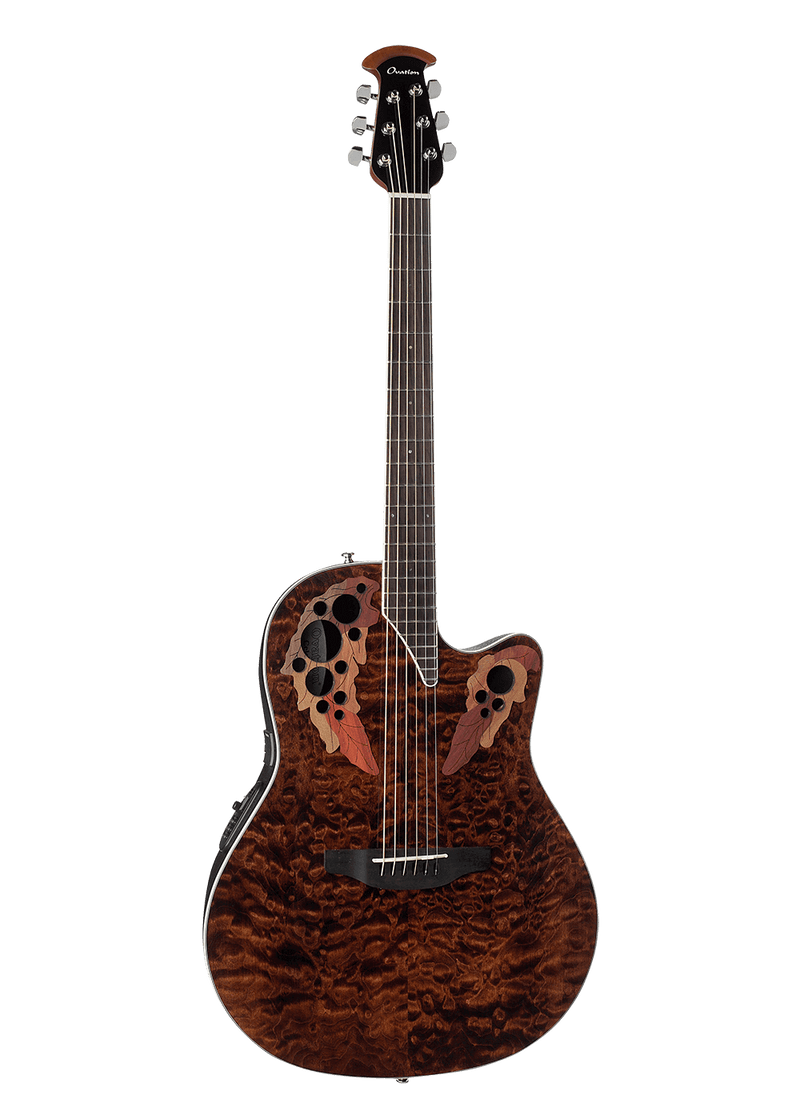 Ovation CE44P-TGE Celebrity Elite® Exotic - Guitare électro-acoustique Lyrachord de profondeur moyenne - Oeil de tigre foncé sur érable matelassé exotique