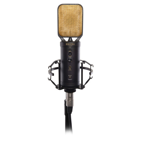 Eikon CM14USB Microphone de studio à condensateur USB + XLR avec interface USB (noir et or)