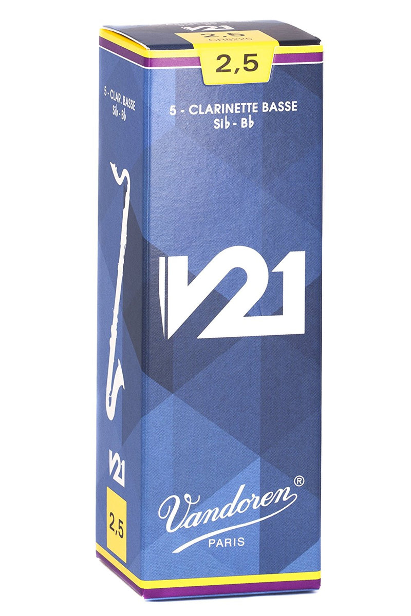 Vandoren CR8225 Bass Clarinet V21 Reeds Strength 2.5 (Box of 5)