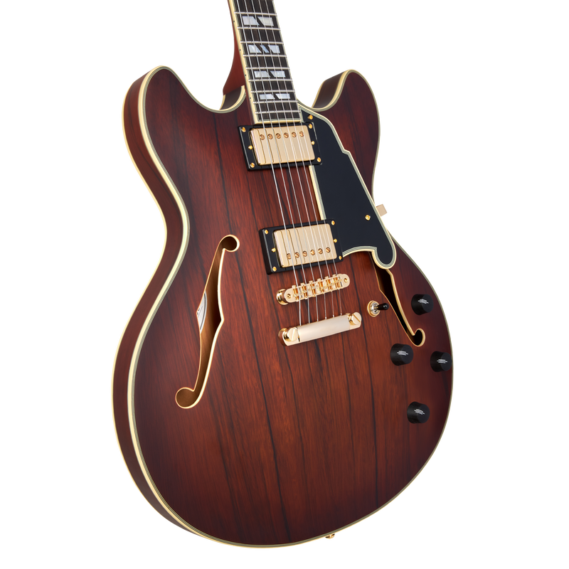 D'Angelico DELUXE DC Semi Hollow-Body Electric Guitar (Satin Brown Burst)
