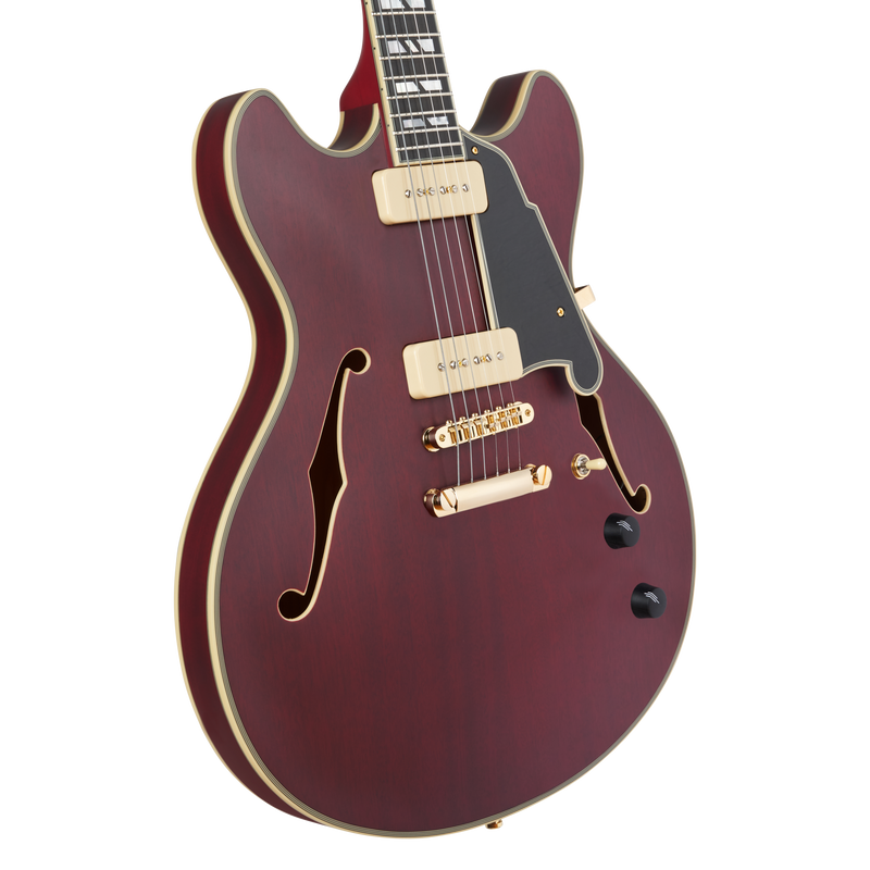 D'Angelico DELUXE DC Semi Hollow-Body Electric Guitar (Satin Trans Wine)