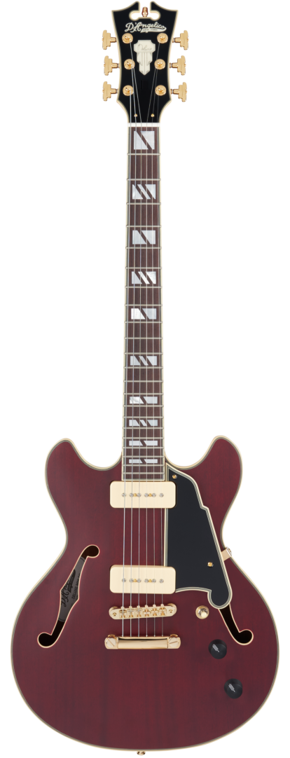 D'Angelico DELUXE MINI DC Series Semi Hollow-Body Electric Guitar (Satin Trans Wine)