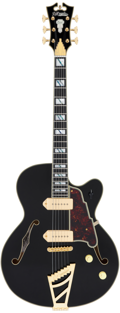 D'Angelico DAE59SBK2GT Guitare électrique à corps creux (noir massif)