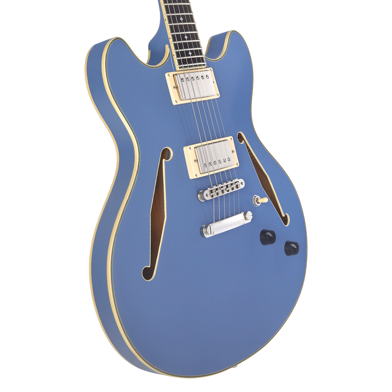 D'Angelico DAEDCTSLBSNS Guitare électrique semi-creuse (bleu ardoise)