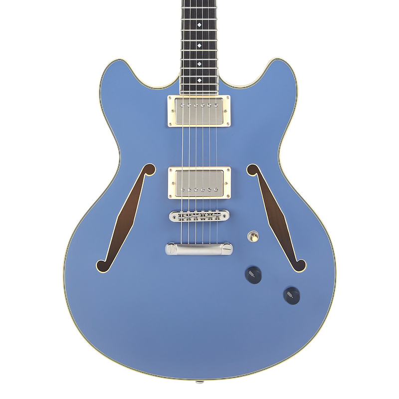 D'Angelico DAEDCTSLBSNS Guitare électrique semi-creuse (bleu ardoise)