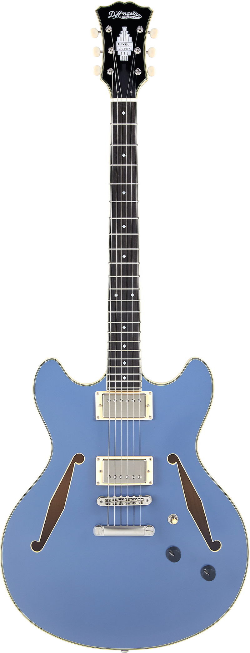 D'Angelico DAEDCTSLBSNS Guitare électrique semi-creuse (bleu ardoise)