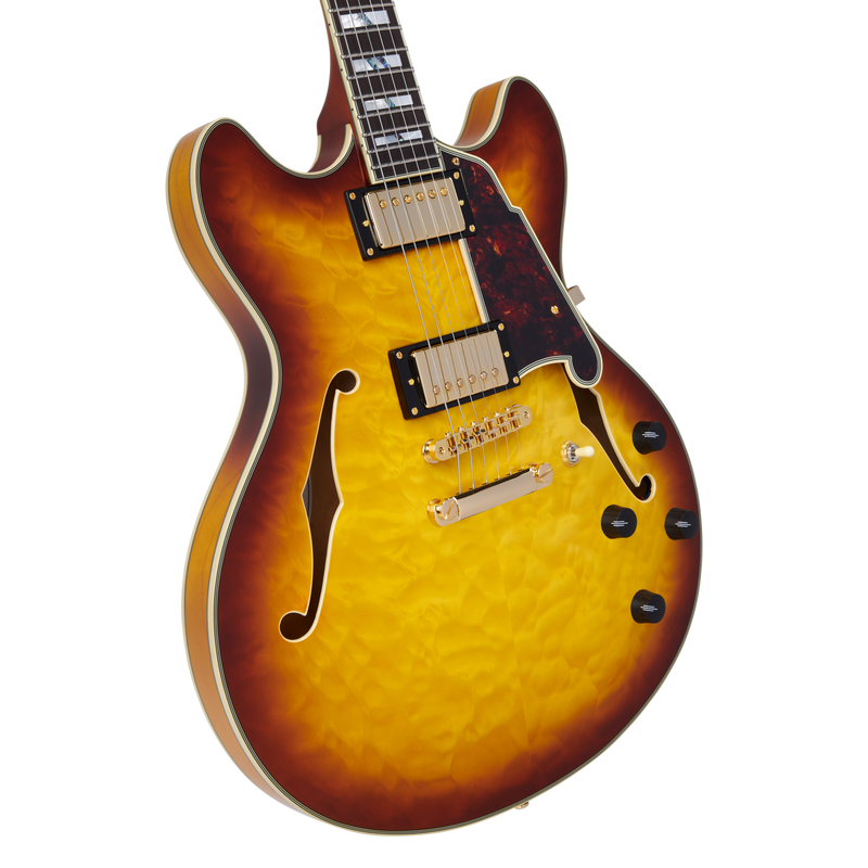 D'Angelico DAEDCXTQITBGS Guitare électrique semi-creuse (Couette Iced Tea Burst)