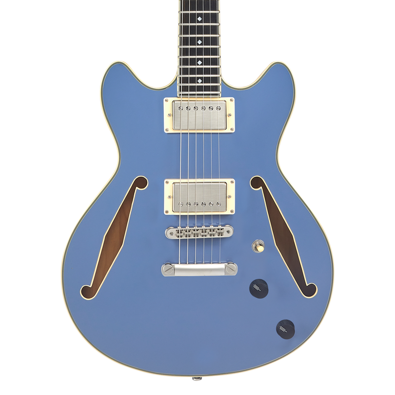 D'Angelico DAEMDCTSLBSNS Guitare électrique semi-creuse (bleu ardoise)