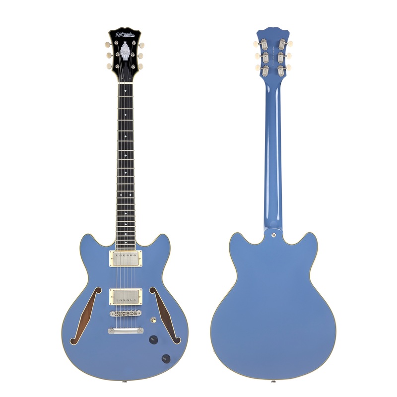 D'Angelico DAEMDCTSLBSNS Guitare électrique semi-creuse (bleu ardoise)