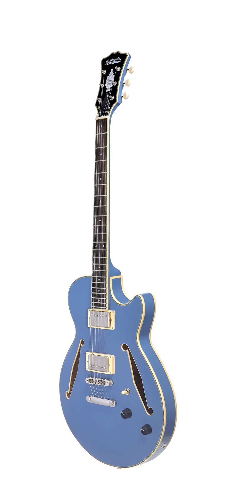 D'Angelico DAESSTSLBSNS Guitare électrique semi-creuse (bleu ardoise)